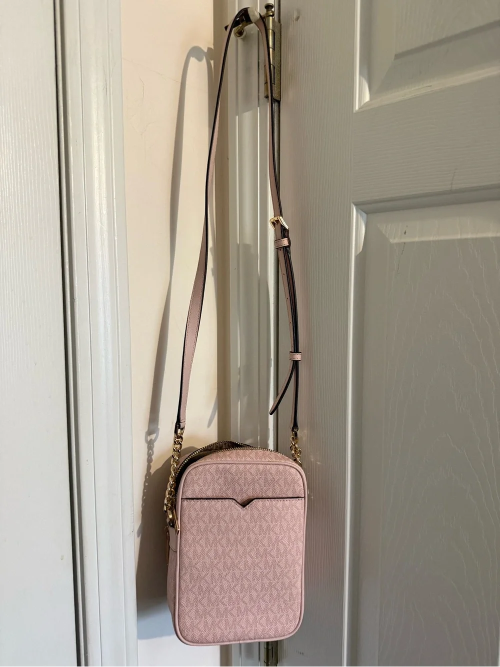 Michael Kors Pink Logo Crossbody Bag with Gold Chain